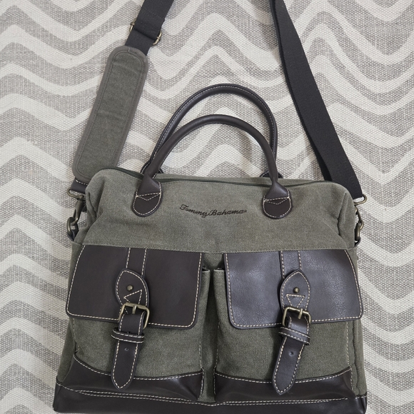Tommy Bahama Olive and Dark Brown Messenger Bag